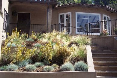 This is an example of a mid-sized contemporary full sun front yard concrete paver landscaping in Los Angeles for summer.