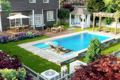 Inspiration for a coastal backyard landscaping in New York.