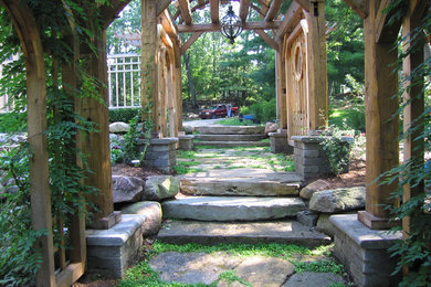 Photo of a traditional shade hillside stone formal garden in Detroit.