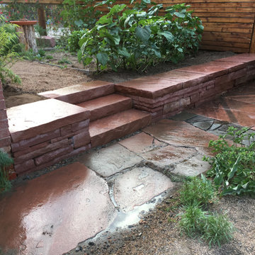 Red Flagstone Seat Wall and Stair, Dry Laid