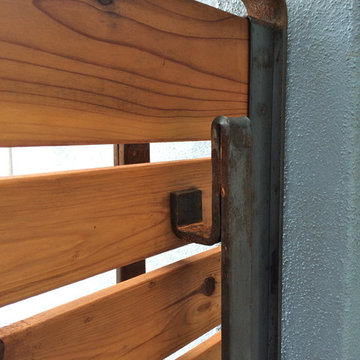 Redwood and steel gate