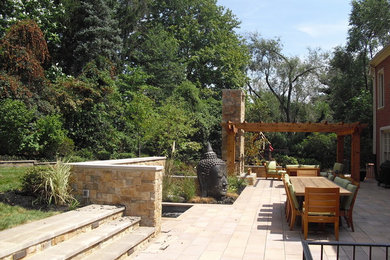 Modelo de jardín actual de tamaño medio en patio trasero con exposición parcial al sol