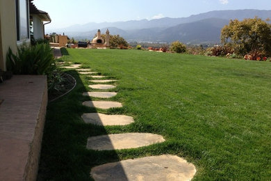 Photo of a mid-sized southwestern drought-tolerant backyard landscaping in Santa Barbara for summer.