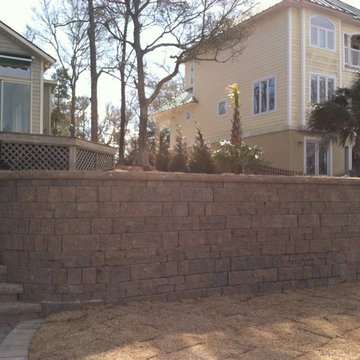 Retaining wall and paver patio on the beach