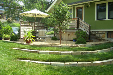Design ideas for a craftsman backyard retaining wall landscape in Kansas City.