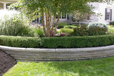 Inspiration for a mid-sized contemporary shade front yard concrete paver retaining wall landscape in Columbus for spring.