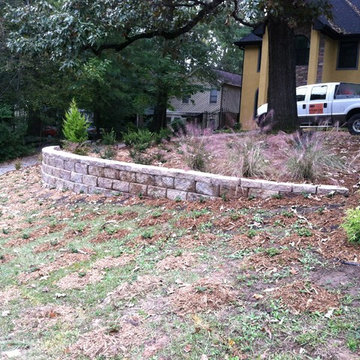 Retaining wall with new plants and trees