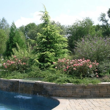 Retaining Wall with Waterfall into Pool