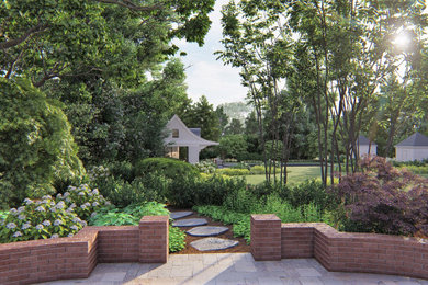 Foto de jardín contemporáneo grande en patio trasero con jardín francés