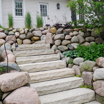 Rock faced cut stone steps