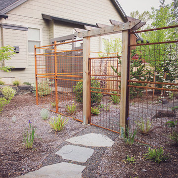 Rusted Steel Mesh Deer Fence + Garden Gate Arbor