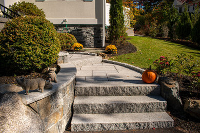 Salt and Pepper Granite Walkway and Steps with Cobblestones Border