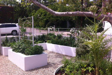 Photo of a contemporary partial sun front yard gravel vegetable garden landscape in Los Angeles.