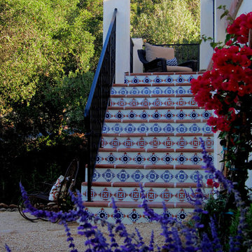 Santa Barbara Spanish Style Staircase with Mediterranean Landscaping