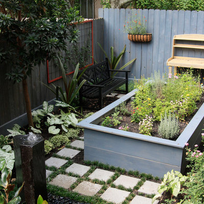 Design ideas for a small eclectic partial sun backyard concrete paver landscaping in Houston.
