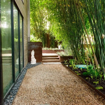 Shaded Asian Garden with Mexican Beach Pebble Detail