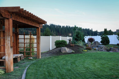 Ejemplo de jardín de estilo zen pequeño en patio trasero con jardín francés