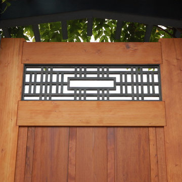 Shoji-Inspired Redwood Gate with Blue Surround