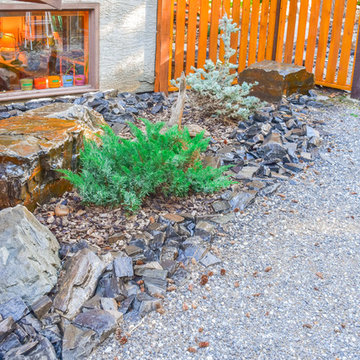 Side Yard with Rock Features & Bark Nuggets