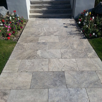 Silver 16x24 Travertine Landscape Pavers Walkway and Courtyard