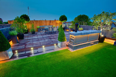 This is an example of a large modern garden in London.