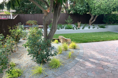 This is an example of a transitional backyard brick landscaping in San Francisco.