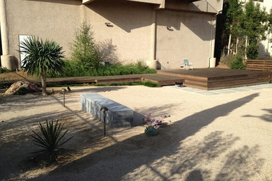 Photo of a mid-century modern drought-tolerant backyard landscaping in San Francisco with decking.