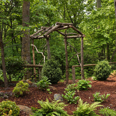This is an example of a mid-sized rustic shade backyard landscaping in Charlotte for summer.