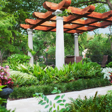 Southern Inspired Pergolas with Concrete Columns and Large Cedar Beams