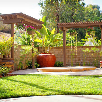 Spa Retreat Corner with Trellis' and Colorful Pot