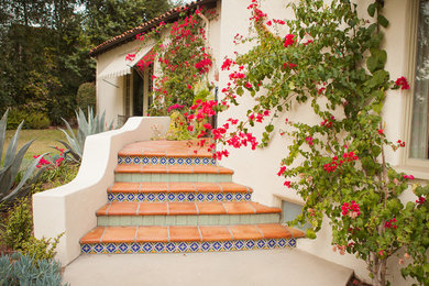ロサンゼルスにある高級な中くらいな地中海スタイルのおしゃれな裏庭 (階段) の写真