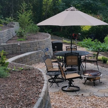 Specially designed backyard with retaining walls