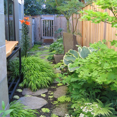 Inspiration for a contemporary shade side yard stone landscaping in Seattle.