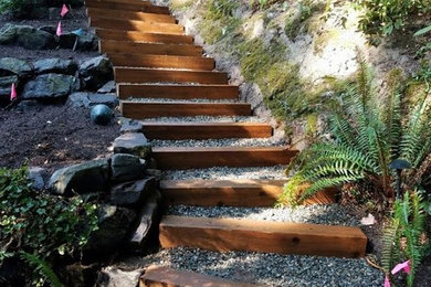 Inspiration for a modern drought-tolerant backyard gravel walkway in Seattle.