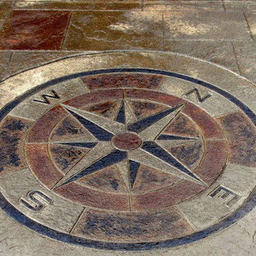Stamped Compass Medallion Design on Driveway