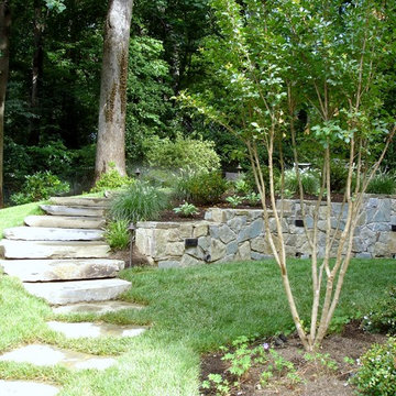 Stepping Stone Stairway with Stone Retaining Wall