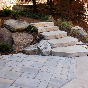Steps and Paver Walkway with Border, Landscape Boulders
