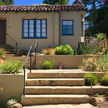Stone entry steps with stucco walls