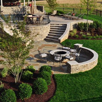 Stone firepit and flagstone patio