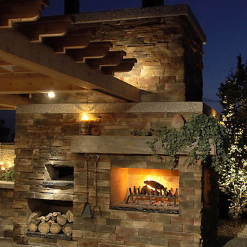 Stone Fireplace / Pizza Oven & Night Lighting
