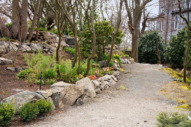Stone landscaping along path