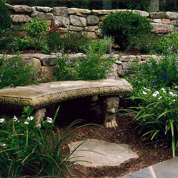 Stone Retaining Wall with Curved Stone Bench
