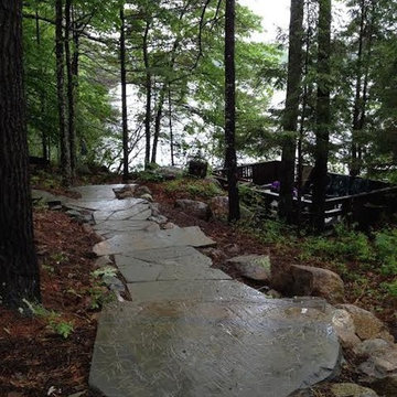 Stone steps from cabin to lake