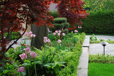Inspiration for a transitional shade front yard stone garden path in Toronto.