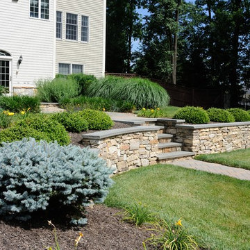 Structural Retaining Wall with Steps and Paver Walkway