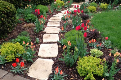 This is an example of a mid-sized traditional full sun front yard landscaping in Other for spring.