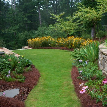 Terraced back yard with perennials