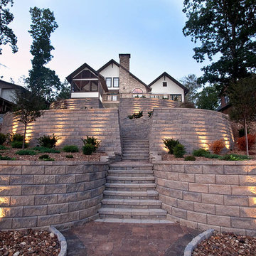 Terraced Retaining Wall with Stairs and Accent Lighting