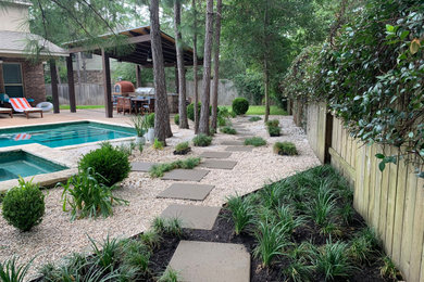Design ideas for a large modern privacy and shade backyard gravel formal garden in Houston for summer.