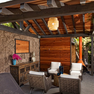 Timber Framed Cabana with Stone Accent Wall